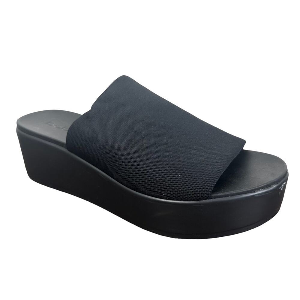 Bebe Size 9 Y2K 90s Black Slinky Platform Stretch Slide Sandals
